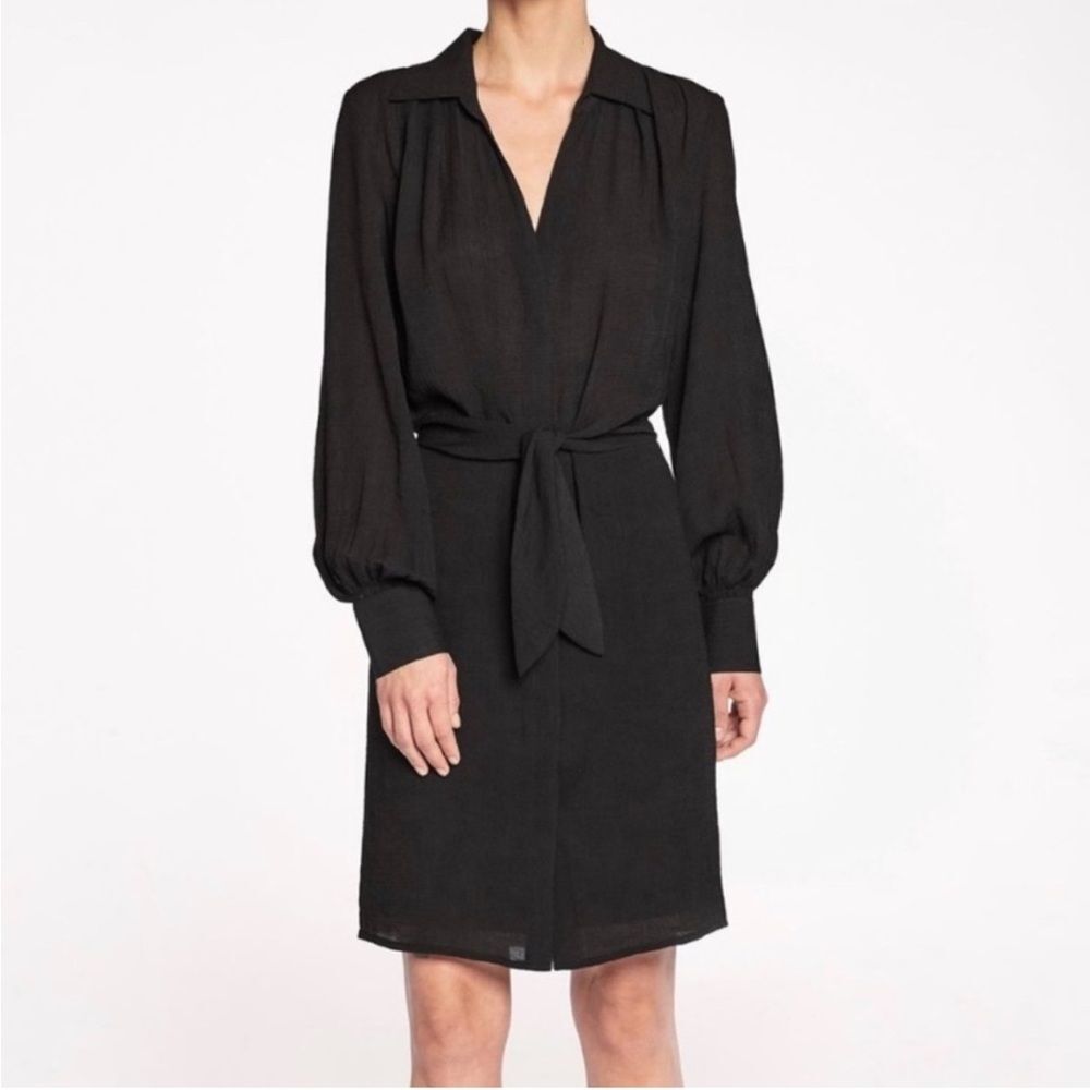 Brochu Walker Madsen Shirt Dress Black Tie Waist Long Sleeve Size M